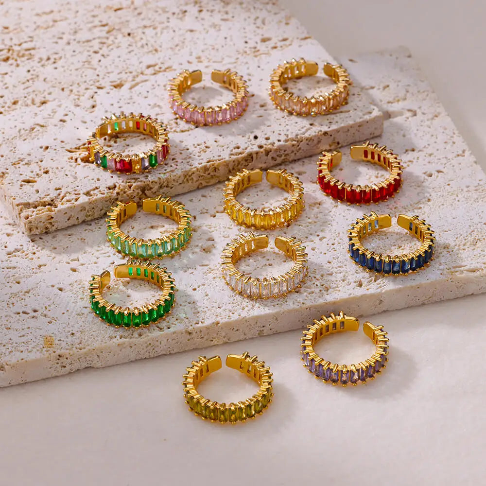 Gold Color Cubic Zircon Rings For Women Open Stainless Steel Green Luxury Crystal Finger Ring Boho Jewelry Wedding Party Gift Vera Lux
