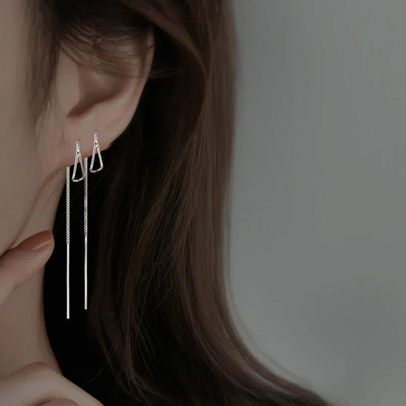 JWER S925 Silver Needle Star Line Earring for Women Tassel Drop Earring Long Chain Beads Piercing Earring Asymmetry Ear Jewelry Vera Lux