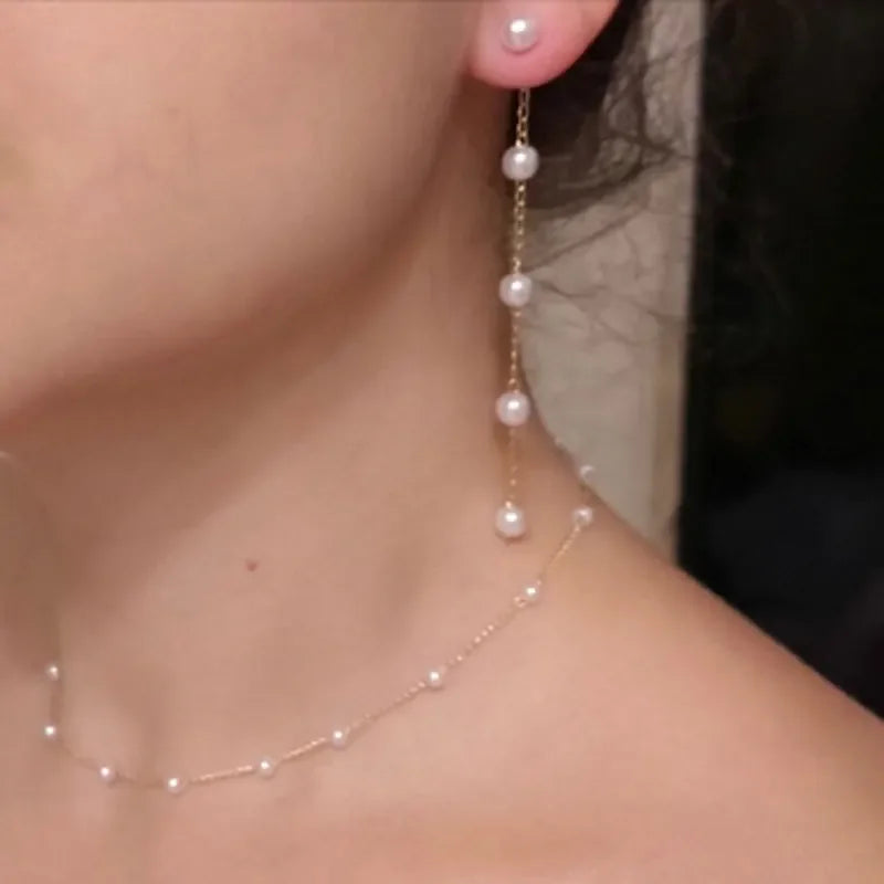 Fashion Pearl Long Earring For Women Cute Korean Crystal Rhinestone Chain Drop Earrings Bridal Wedding Party Jewelry Gifts 2024 Vera Lux