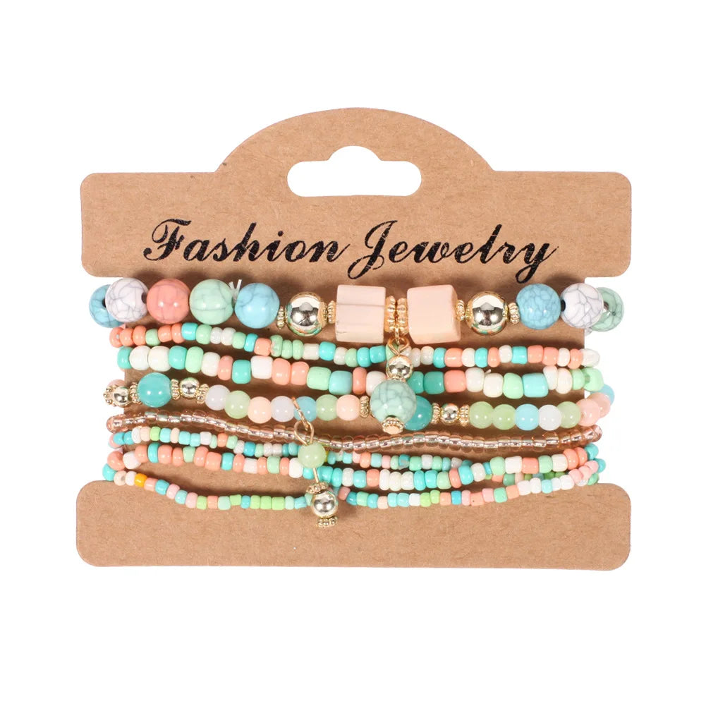 Bohemian Handmade Beads Bracelet Set For Women Summer Colorful Beaded Chain Bangle Girls Boho Jewelry Accessories Vera Lux