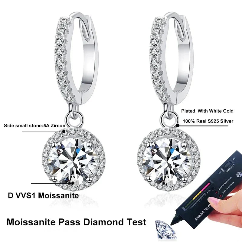 NeeTim 0.5ct 1ct D Color Moissanite Drop Earrings Orginal 925 Sterling Silver Earring for Women Sparkling Wedding Luxury Jewelry Vera Lux