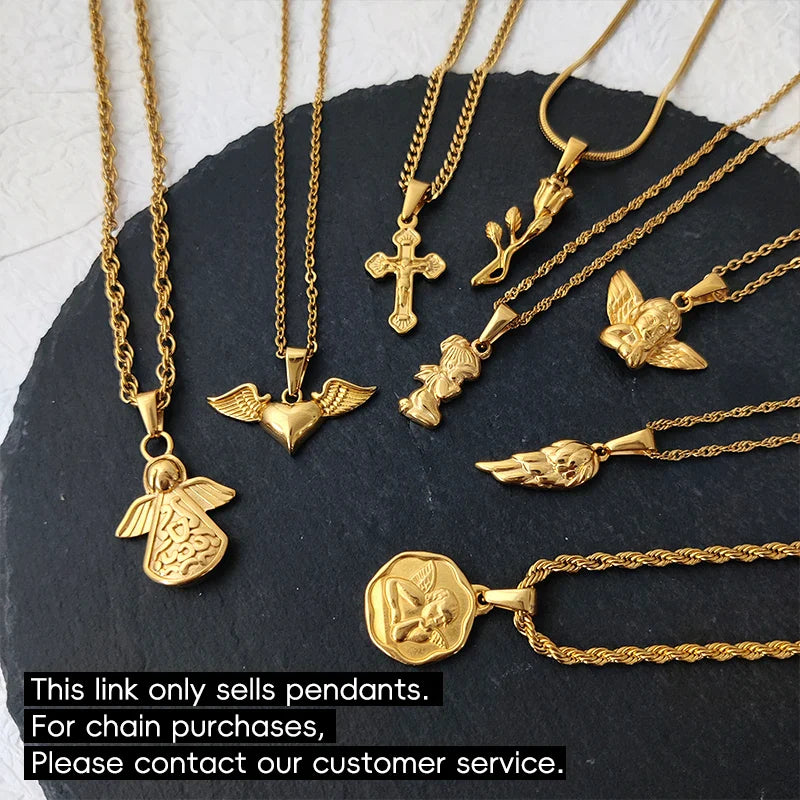 Tarnish Free Pendant Angel Cross Heart Diy Stainless Steel Gold Plated Vintage Charm for Women Necklace Jewelry Making Vera Lux