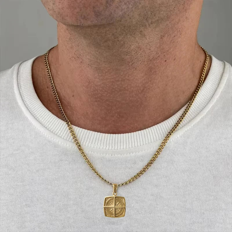 Nautical Compass Pendant Necklace - Waterproof Punk Retro Compass Pendant  | 18K Gold Plated Stainless Steel Jewelry Gift Vera Lux