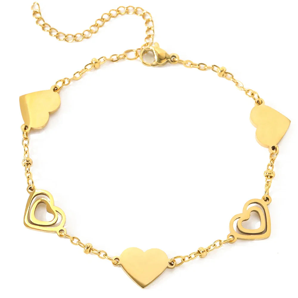 Stainless Steel Bracelets Fresh Double Heart Design Openwork Carving Noble Bracelets For Women Jewelry  Luxuries Banquet Gifts Vera Lux