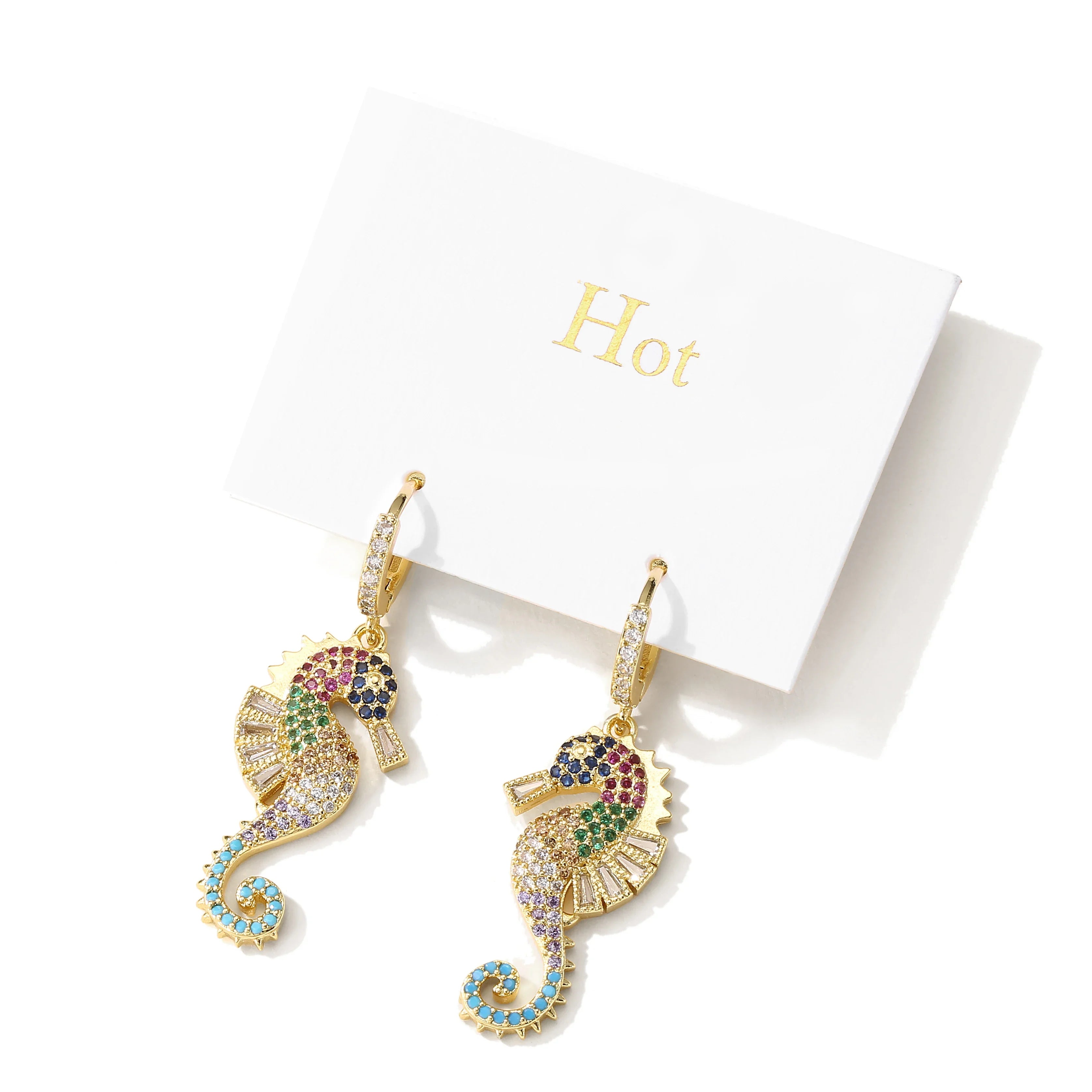 NEWBUY 2024 Trendy Colourful AAA CZ Zircon Inlay Seahorse Dangle Earrings For Women Party Jewelry Vera Lux