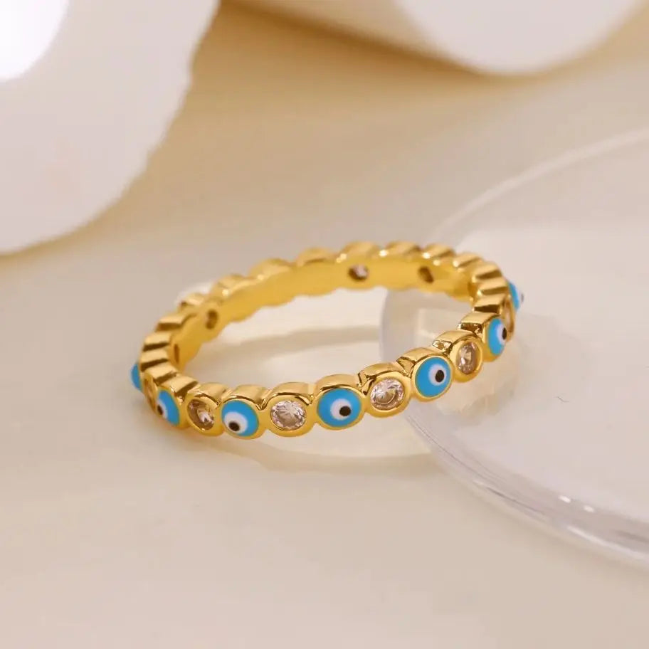 Zircon Evil Eye Rings For Women Gold Color Stainless Steel Evil Eye Finger Ring Lucky Aesthetic Turkish Waterproof Jewelry Gift Vera Lux