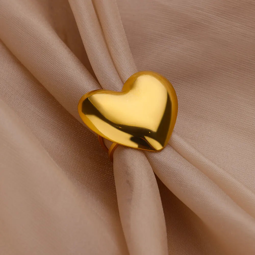 Big Heart Rings for Women Classic Stainless Steel Gold Color Finger Ring Trend Band Couple Wedding Jewelry Accessories anillos Vera Lux