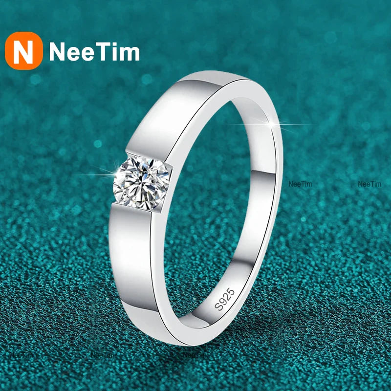 NeeTim 4mm D Color Moissanite Ring for Couple Women Men 925 Sterling Silver Lab Diamond Engagement Wedding Rings Jewelry Bands Vera Lux
