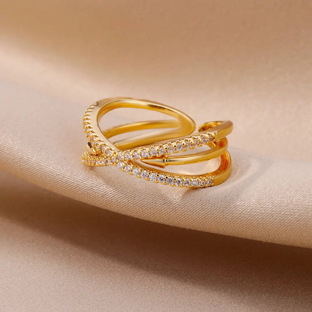Zircon Cross Rings For Women Gold Plated Openning Stainless Steel Cross Ring Wedding Party Aesthetic Jewelry Gift Free Shipping Vera Lux