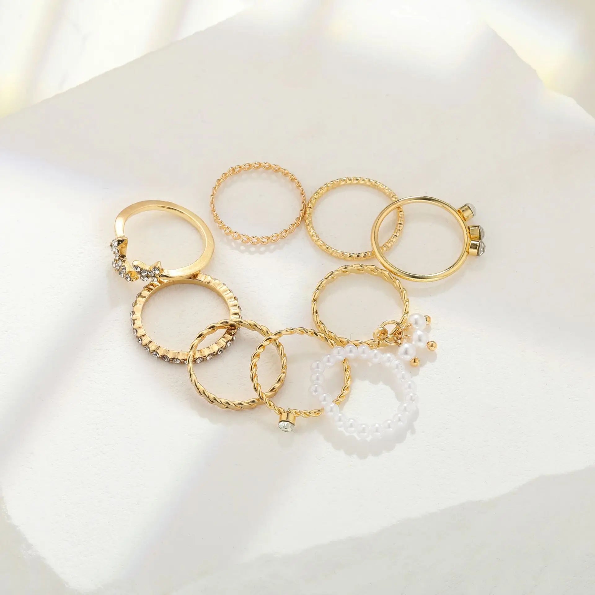 Bohemian Butterfly Pearl Rings Set for Women Shine Pearl Gothic Vintage Plated Retro Rhinestone Simple Finger Jewelry Gift Vera Lux