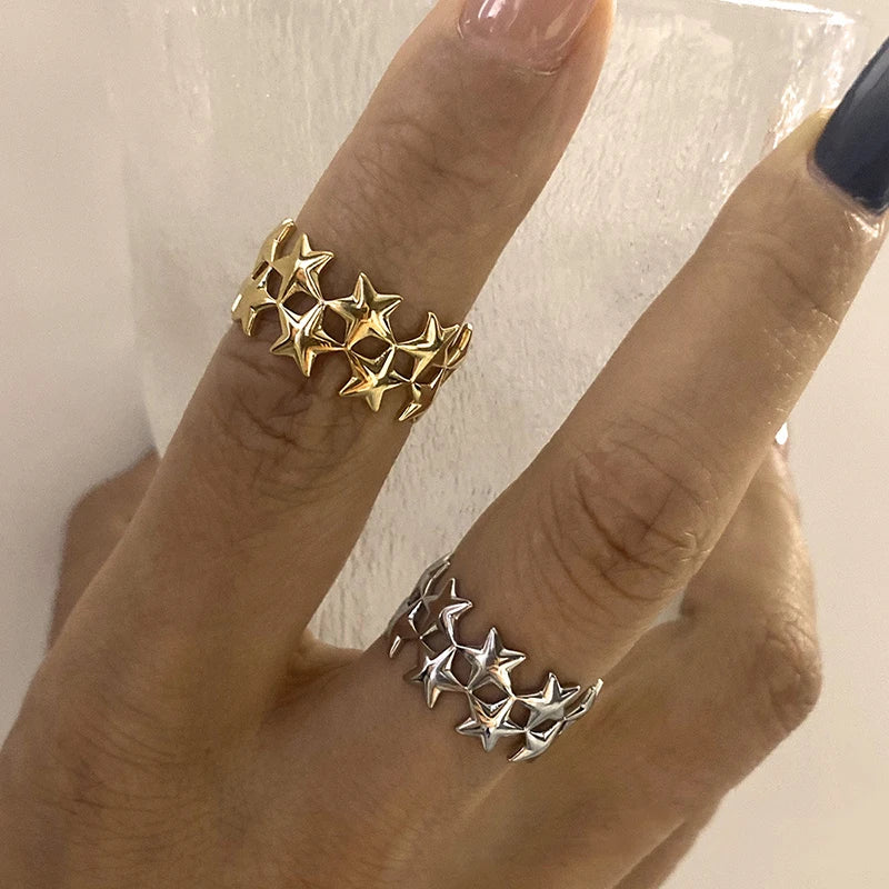 2026 New Stainless Steel Double Layer Star Waterproof Rings for Women Gold Color Opened Star Rings Cute Wedding Jewelry Gifts Vera Lux