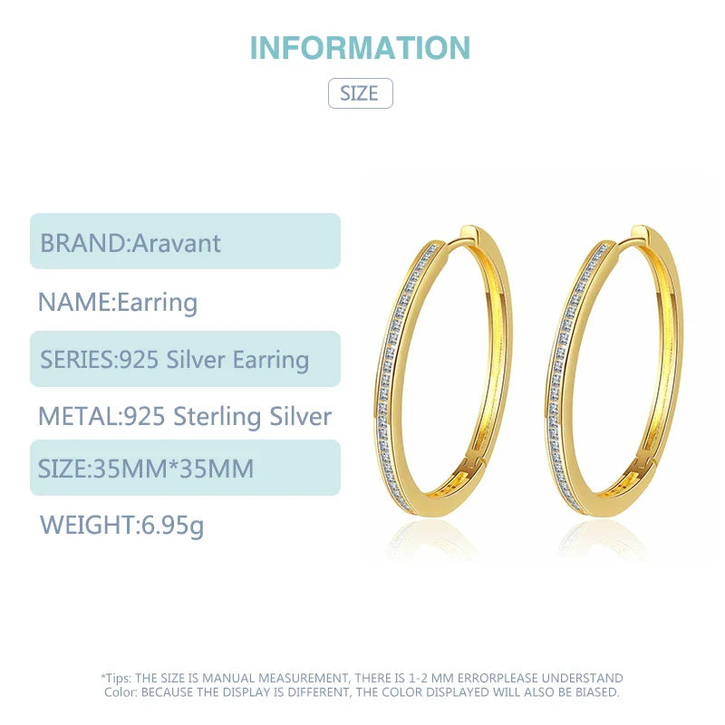 Aravant 925 Sterling Silver 35MM Zircon Hoop Earring For Women Fashion Jewelry Gift Vera Lux
