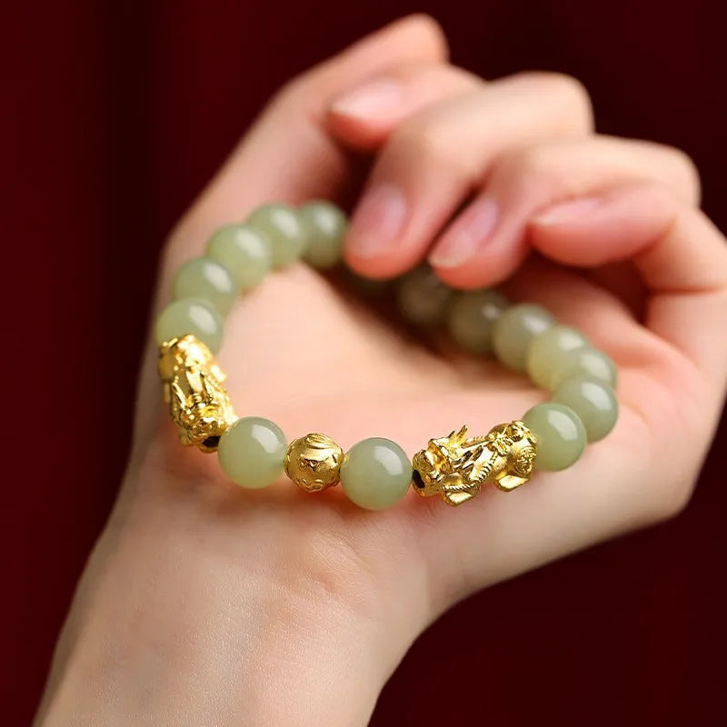 1pcs Chinese Style Hotan Jade Pi Xiu Bracelet Chinese Mythological Element Pixiu Bracelet Seeking Wealth Prayer Accessories Vera Lux
