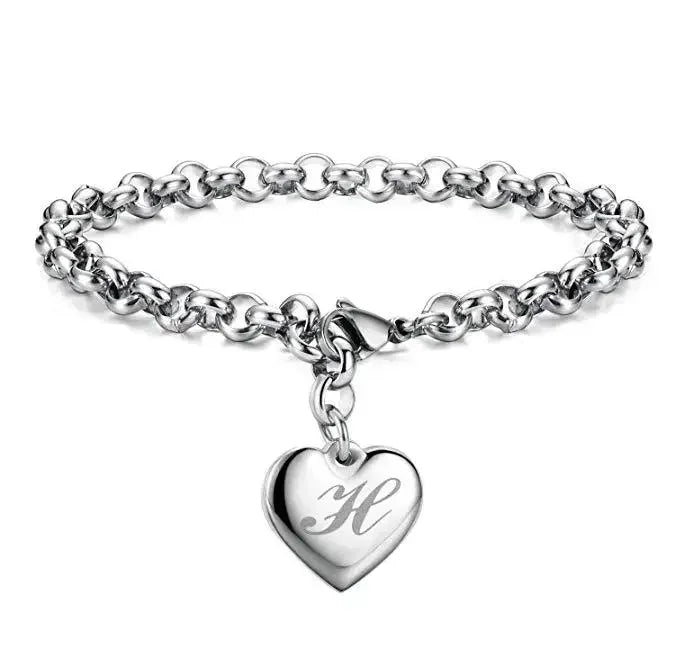 925 Sterling silver Fine 26 Letter women men chain Bracelet Charm Heart Cute wedding Personality Jewelry lady gift party 20cm Vera Lux