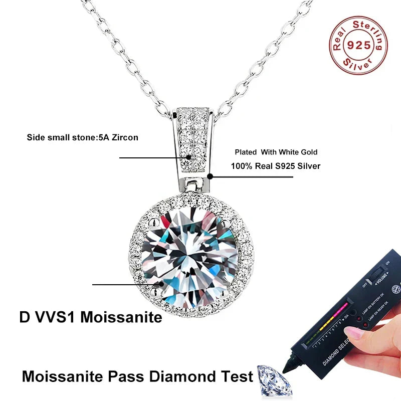 NeeTim 2Carat Moissanite Necklace For Women 100% Sterling S925 Silver With White Gold Plated Lab Diamond Jewelry Wedding Pendant Vera Lux