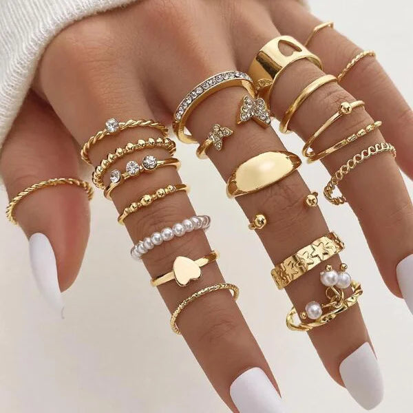30 PCS Silver Color Geometric Ring Set For Women Vintage Heart Eye Cross Sun And Moon Leaf Charm Finger Ring Female Boho Jewelry Vera Lux