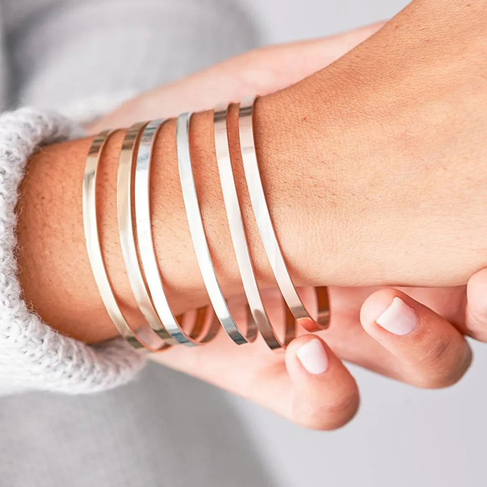 SUNIBI 4mm 6mm Stainless Steel Cuff Gold Color Bracelet Bangle for Women Jewelry Gifts Wholesale Dropshipping Vera Lux