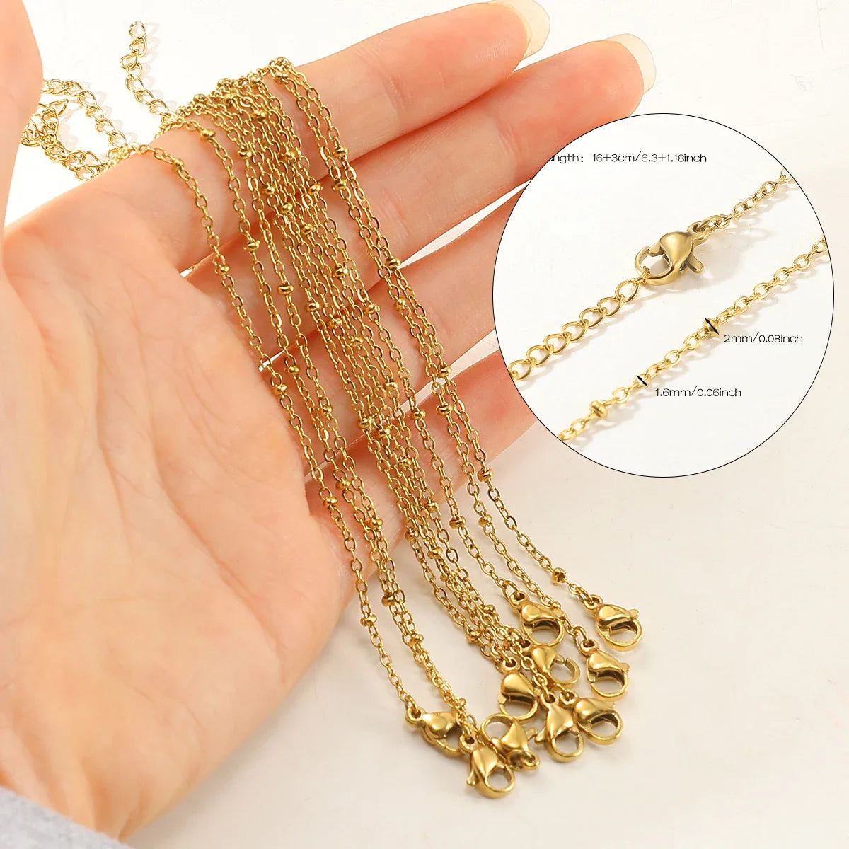 10pcs/set Stainless Steel Gold Color Necklace For Women 45cm Chain DIY Jewelry Accessories Making Materials Handmade Supplies Vera Lux