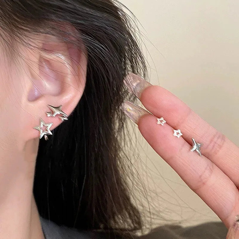 Y2K Style Hollow Pentagonal Stud Earrings for Women Personalize Star Asterism Round Ear Buckle Metal Accessories Fashion Jewelry Vera Lux