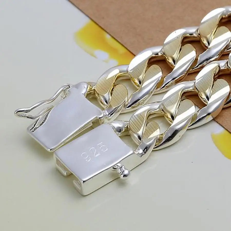 925 Sterling Silver Solid 8/10mm chain Bracelet men women Chain noble wedding Jewelry fashion charms party birthday gift Vera Lux