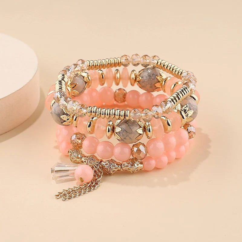 4Pcs New Tassel Charm Beads Bracelet Set For Women Colorful   Glass Beaded Chain Bangle Female Bohemian Jewelry Vera Lux
