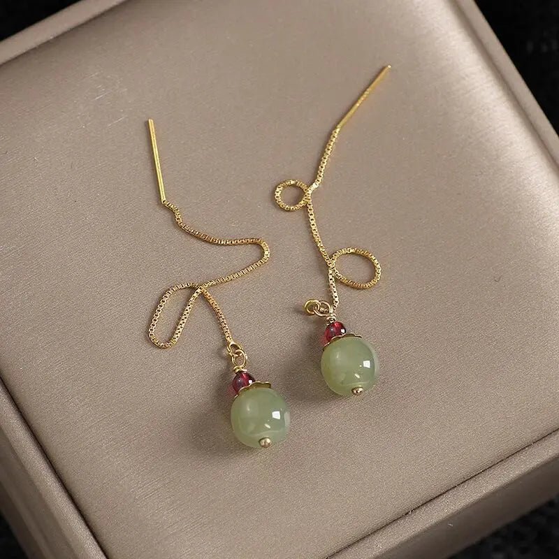 VENTFILLE Gold Color Hetian Jade Earrings for Women Green Round Jewelry Girls Gift  Dropshipping Wholesale Vera Lux
