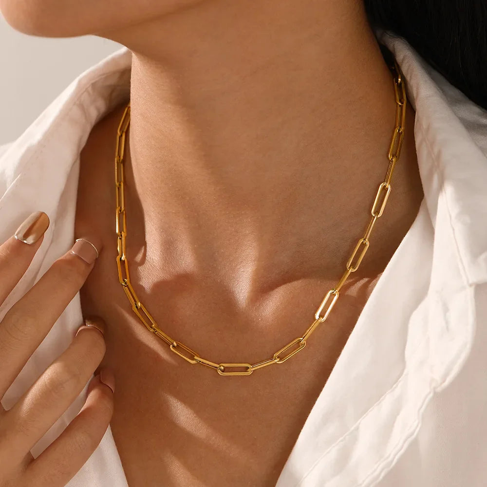 SUNIBI Stainless Steel Link Chain Choker Necklaces For Women Delicate Simple Necklace Friends Gift Jewelry Kolye Vera Lux