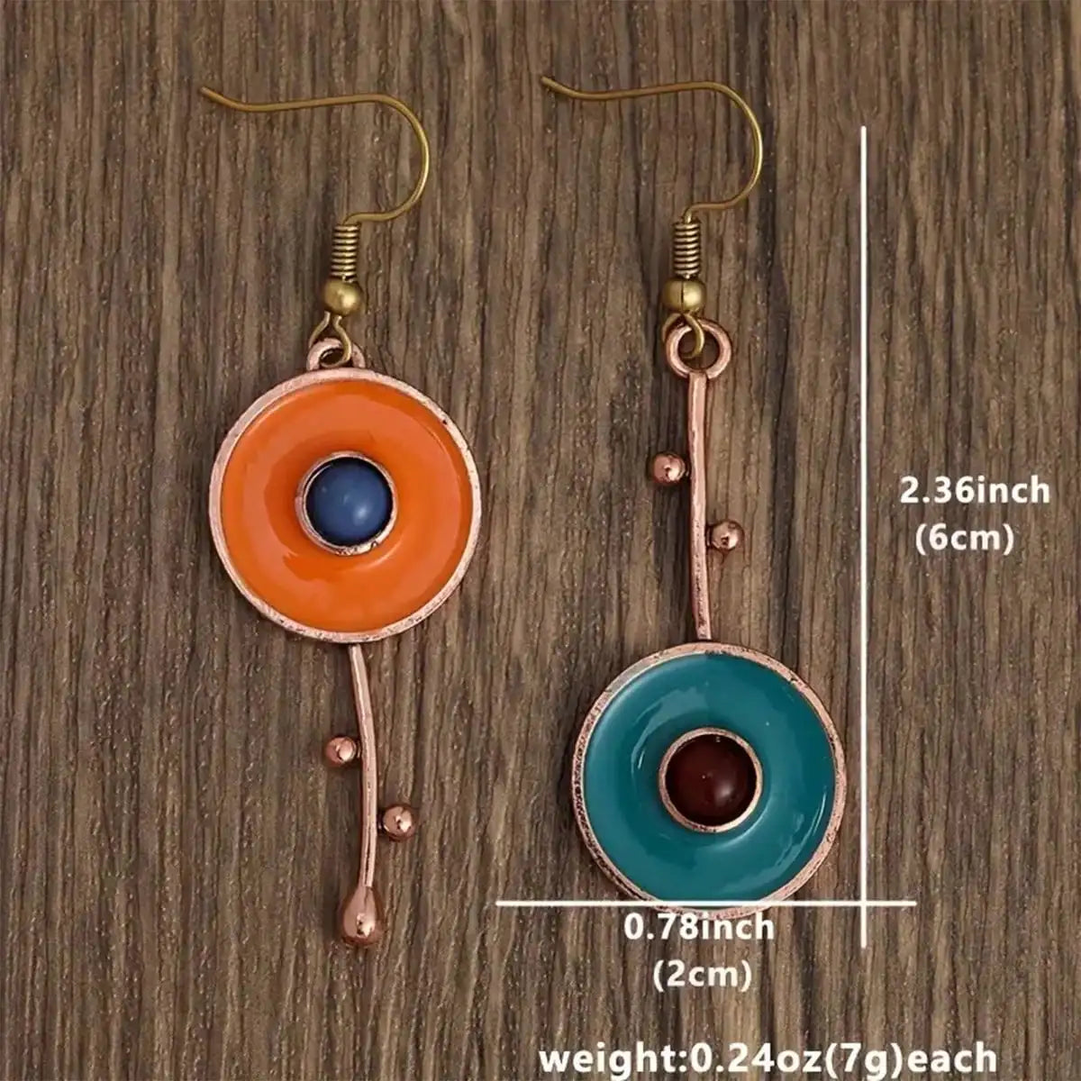 Bronze Metal Painting Pendant Earrings for Women's Ethnic Orange Blue Stone Personalized Earrings Jewelry Accessories Vera Lux