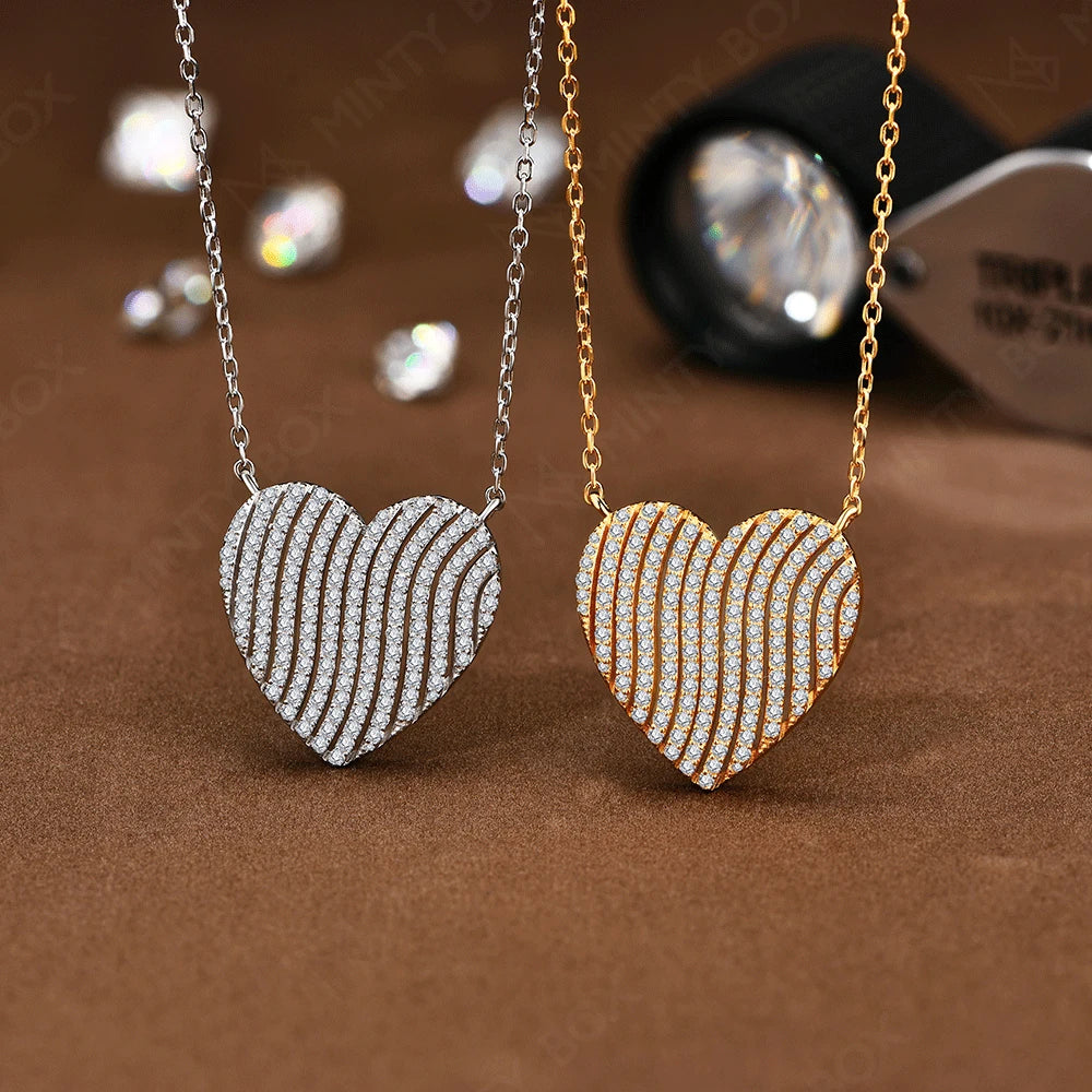 MINTYBOX 18K White Gold Plated Heart Shaped Diamond Pendant S925 Silver Moissanite Adjustable Necklace Jewelry Gift for Her Vera Lux