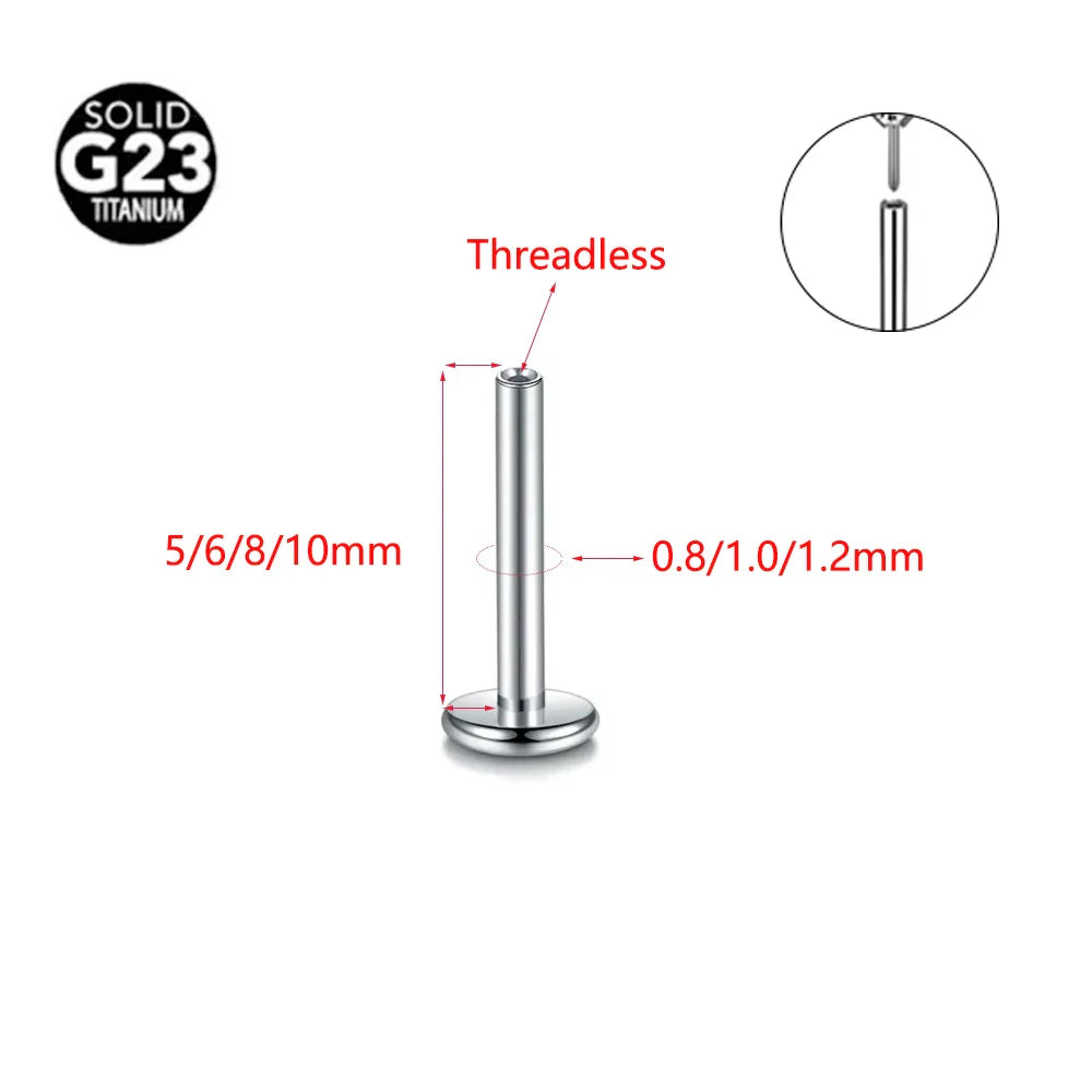 Threadless Labret Rod Piercing G23 Titanium Push In Stud Cartilage Flatback Nose Stud Piercing Body Jewelry Vera Lux