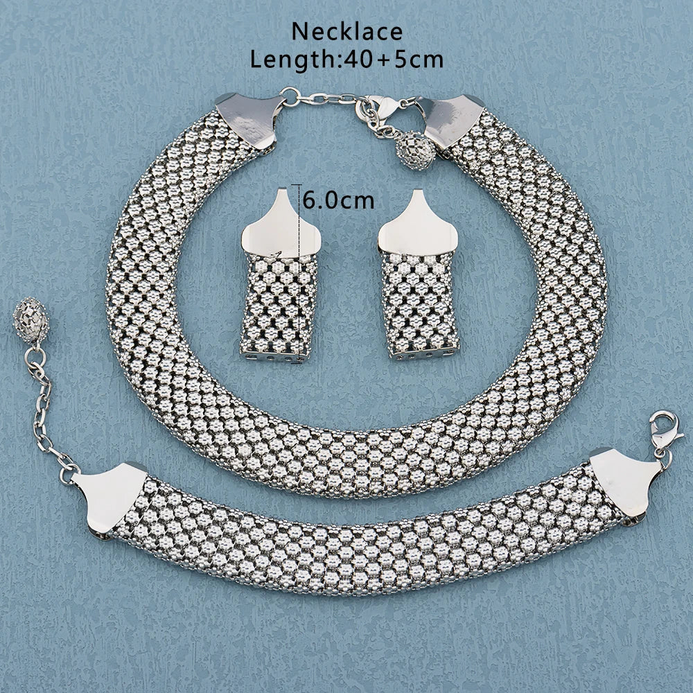 Dubai Hollow Earrings Necklace Jewelry Set Women Fashion Luxury Punk Jewellery Choker Bracelet Wholesale Accessories Party Gift Vera Lux