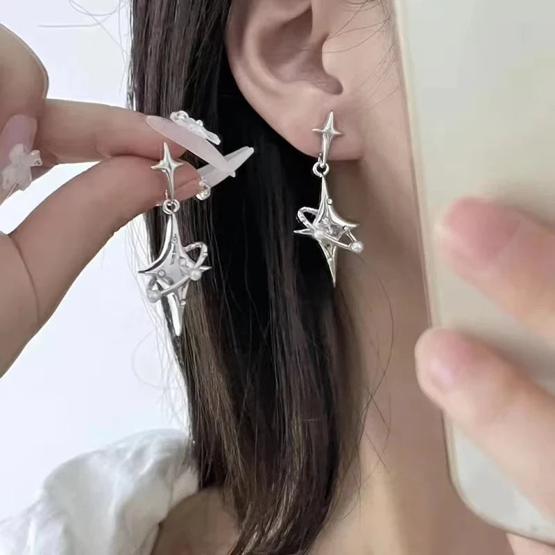 Y2K Star Drop Earrings Cool Girl Harajuku Creative Planet Pearl Crystal Stars Earings Korean Fashion for Women PunkJewelry Vera Lux