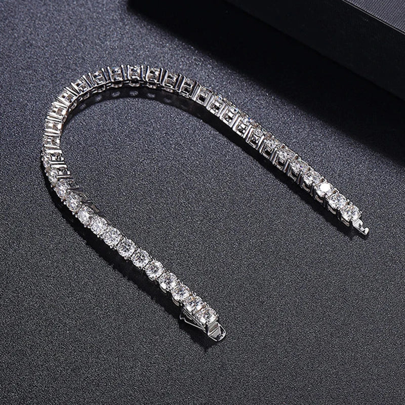 NeeTim 2mm 2.5mm 3mm 4mm Moissanite Tennis Bracelet 925 Sterling Silver with White Gold Plated Bracelets for Women Man Wholesale Vera Lux