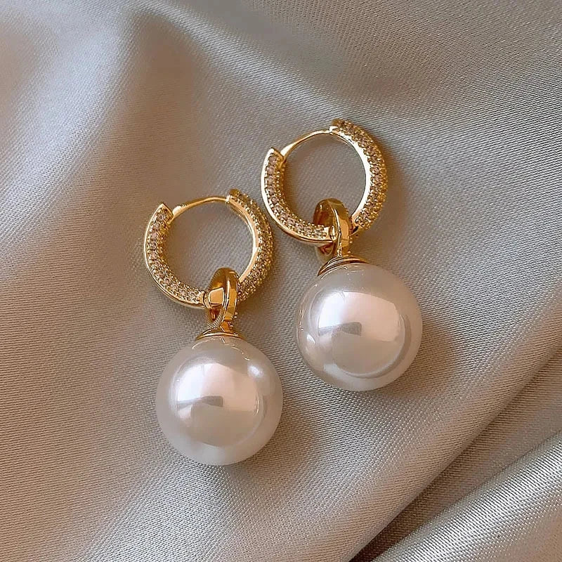 sliver-plated Pearl Zircon Earring for Women Girl Party Gift Circular Temperament Banquet Jewelry Vera Lux