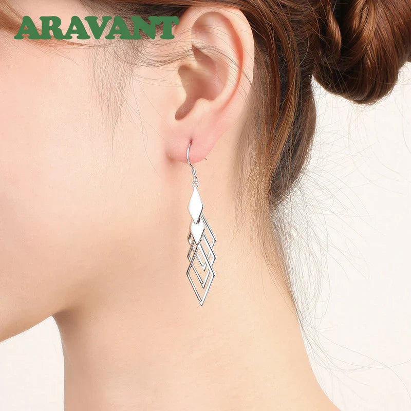 Aravant 925 Silver Hollow Geometric Long Drop Earrings For Women Fashion Jewelry Vera Lux