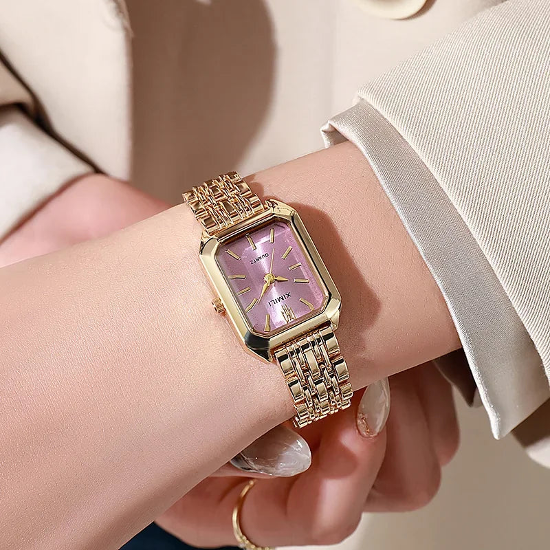 2025 Hot Brand Stainless Steel Strap Watch Women Luxury Gift Quartz Wristwatch Student Fashion Simple Square Quartz Watches Vera Lux