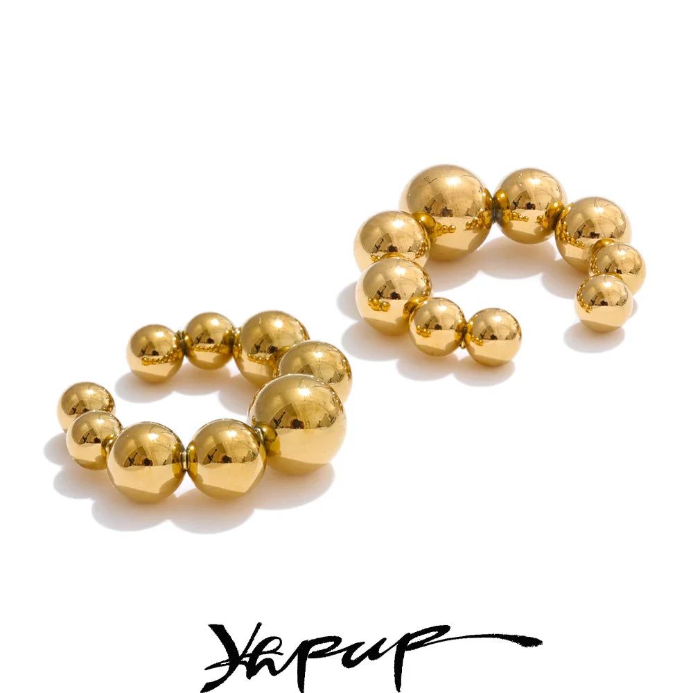 Yhpup 316L Stainless Steel Round Beads Ear Bone Earrings 16K PVD Plated Fashion Personalized Ear Clip Accessories 2025 Vera Lux