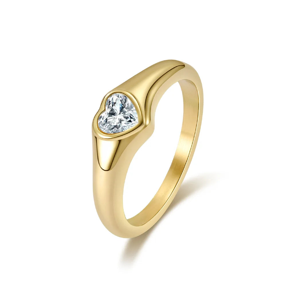 Stainless Steel Heart CZ Solitaire Ring Wedding Band for Women Girl Size 5-10 Vera Lux