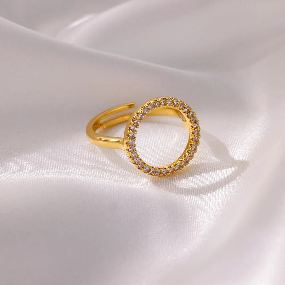 Fashion Zircon Hollow Round Rings for Women Stainless Steel Gold Color Adjustable Wedding Ring Aesthetic Jewelry Gift anillos Vera Lux