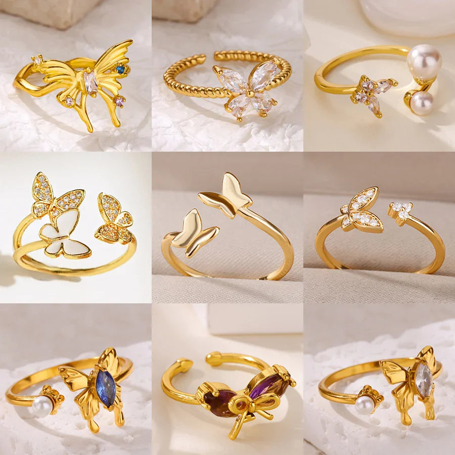 Fashion Luxury Zircon Butterfly Rings for Women Stainless Steel Open Finger Ring Trendy Wedding Party Aesthetic Jewelry Gift Vera Lux