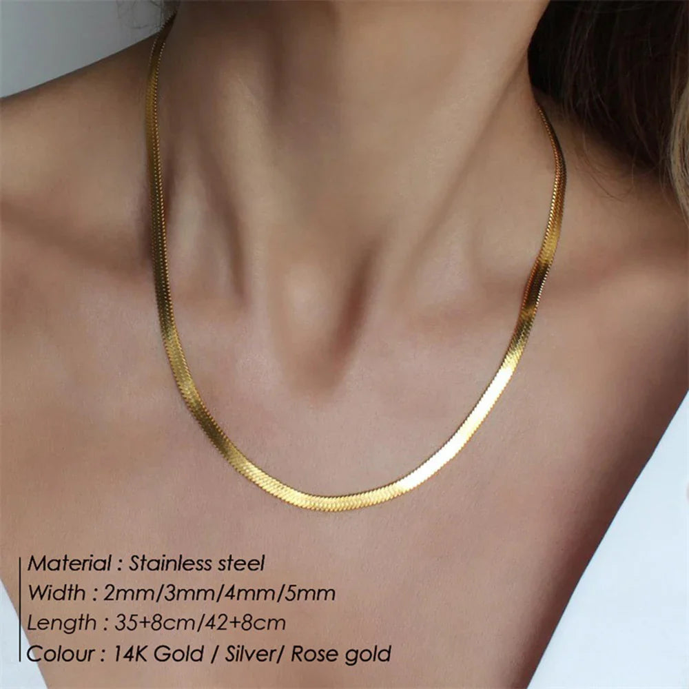 SUNIBI Stainless Steel Snake Chain Necklace for Woman Gifts Choker Herringbone Gold Color Necklaces Women Jewelry Wholesale Vera Lux