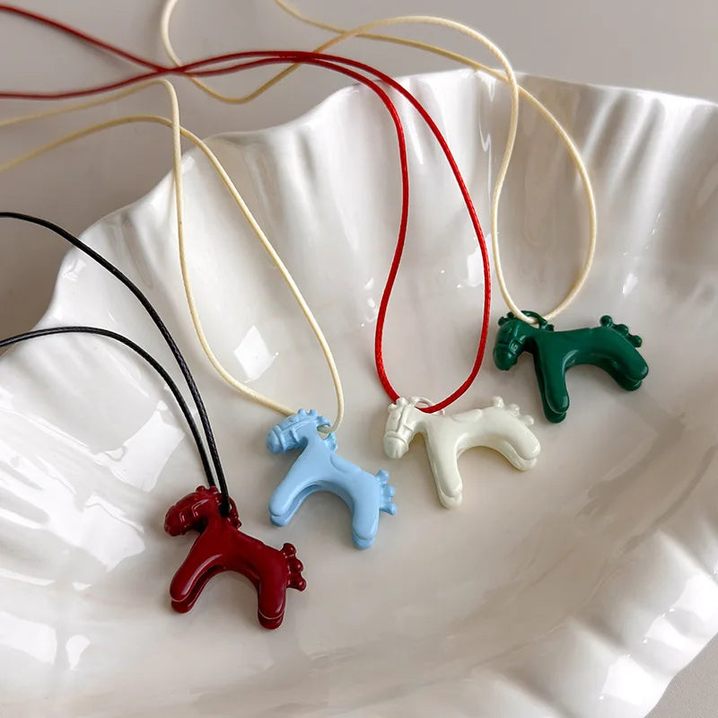 LATS Fashion Colorful Horse Pendant Long Necklace for Women Adjustable Sweater Chain Necklaces Jewelry Gifts Accessories Vera Lux
