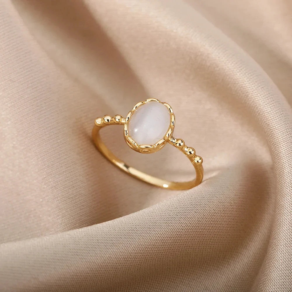 Fashion White Opal Rings For Women Gold Color Stainless Steel Opal Ring Wedding Engagement Jewelry Birthday Gift 2024 Vera Lux