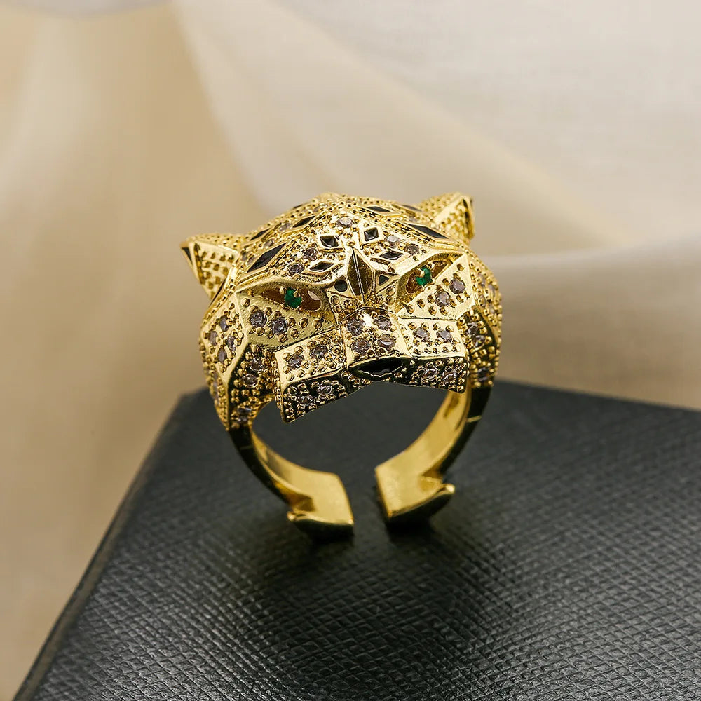 2025 New Fashion Statement Big Animal Ring For Women Girl Party Jewelry Gold Color Hollow Leopard Open Ring Wholesale Vera Lux