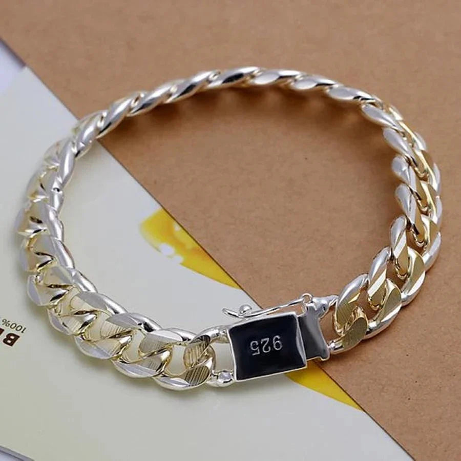 925 Sterling Silver Solid 8/10mm chain Bracelet men women Chain noble wedding Jewelry fashion charms party birthday gift Vera Lux