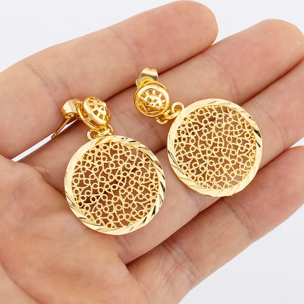 African Hoop Earrrings Necklace for Women Gold Plated Bead Chain Jewelry Set Dubai Classic Fashion Round Pendant Nigerian Gift Vera Lux