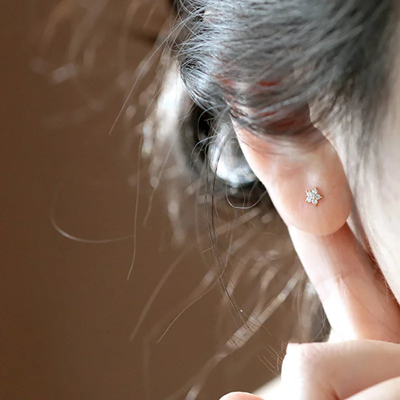 Pentagram Small Flower Zircon Stud Earrings S925 Sterling Silver Elegant Popular Female Accessories Gifts Party All Occasion Vera Lux