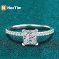 NeeTim 1ct 2ct Princess Moissanite Engagement Ring for Women D VVS1 Diamond Proposal Bridal Rings Sterling Silver Wedding Band Vera Lux