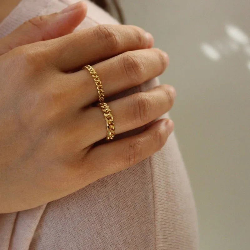 6mm Thick Chunky Chain Ring Cuban Curb Link Stainless Steel Stylish Ring for Women Girls Vera Lux