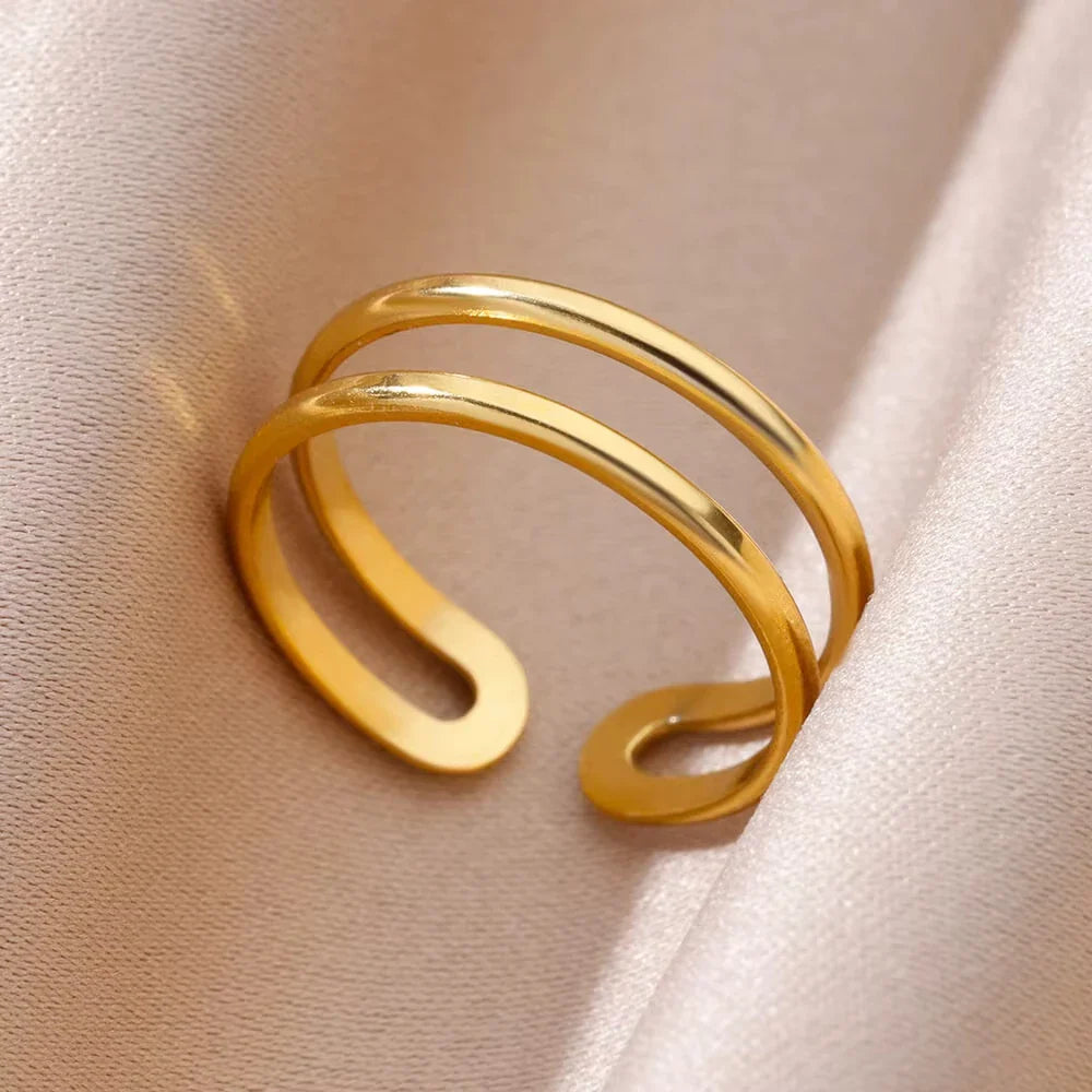 316L Stainless Steel Rings for Women Gold Color Multilayer Geometric Open Ring Vintage Waterproof Wedding Aesthetic Jewelry Gift Vera Lux